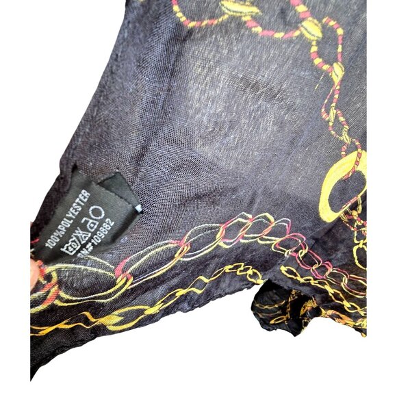 Black & Gold Chain Print Lightweight Polyester Scarf Shawl Wrap Texido JJ3943 - Picture 3 of 11